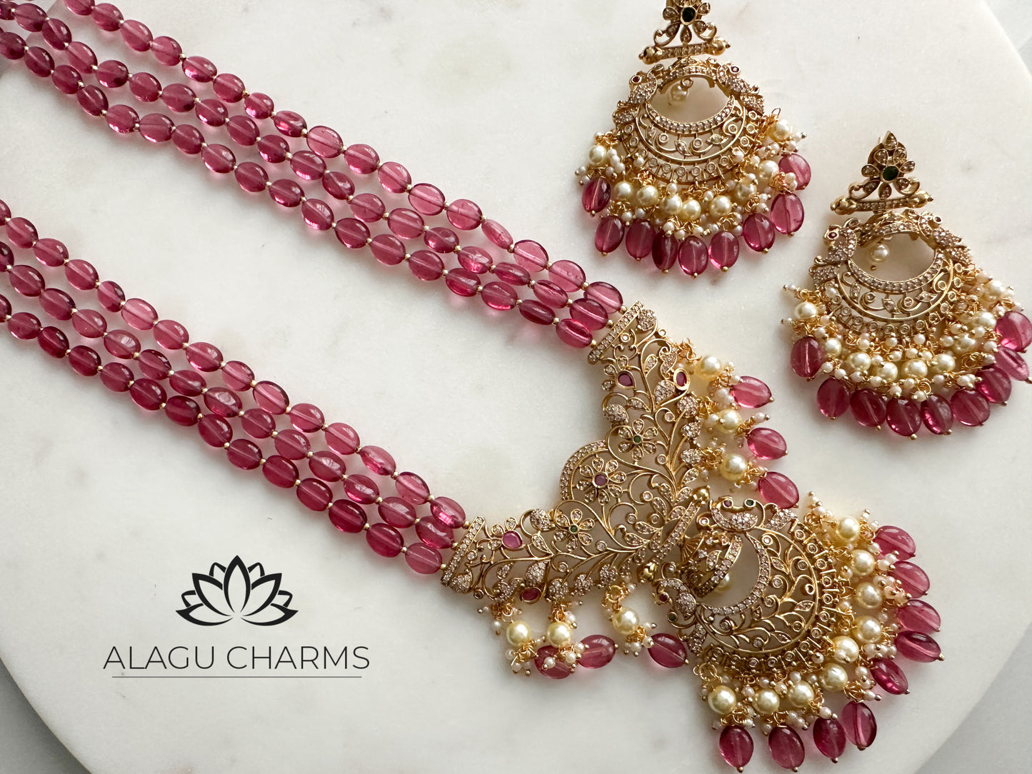 Vajira- Statement long chain set with Berry beads