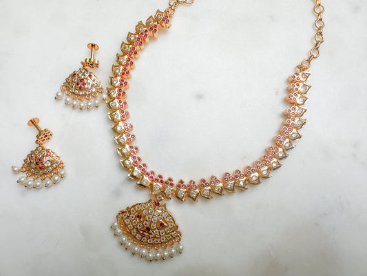 Sivahini- Impon necklace set (Ruby white)