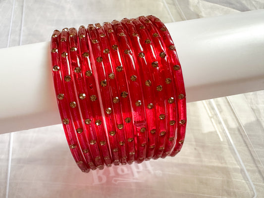 Maya - Glass Bangles with Stones (red)