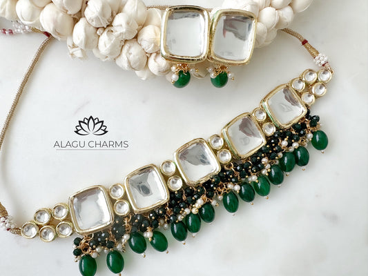 Kundan Choker Set with emerald green details