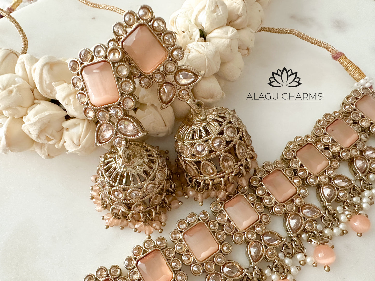 Abisha- Polki Choker Set (peach)