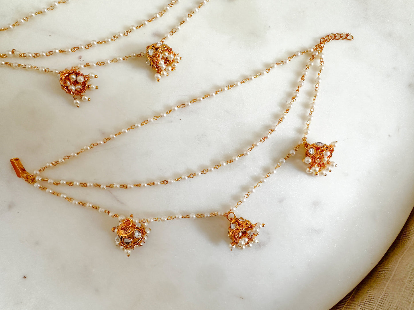 Pearl Ear Chain with dangling Jhumka