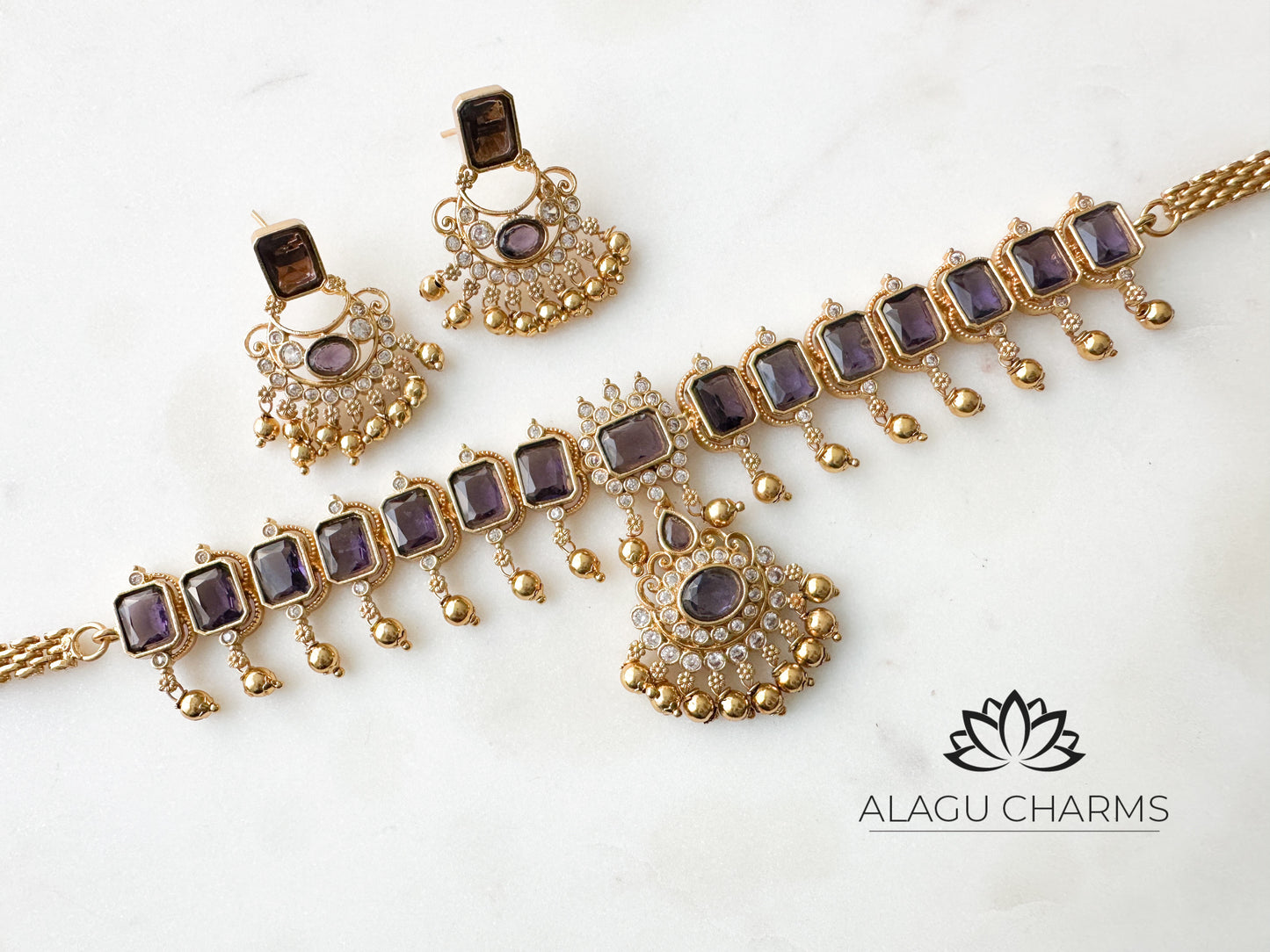 Vyraa- Exquisit Choker set with purple stones