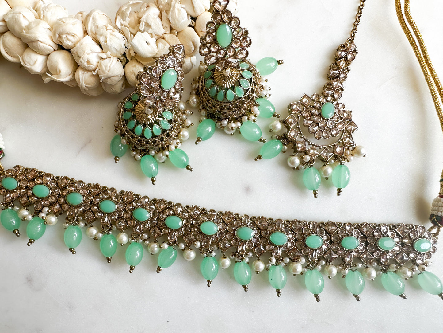 Kithu- Mint Polki Choker Set