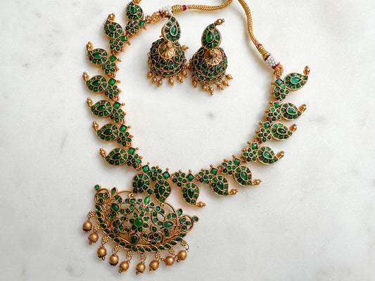 Saranya- Green kemp necklace set