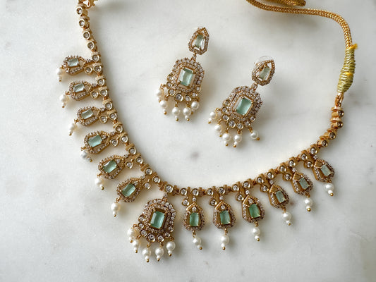 Jothika- AD Necklace Set (pastel green )