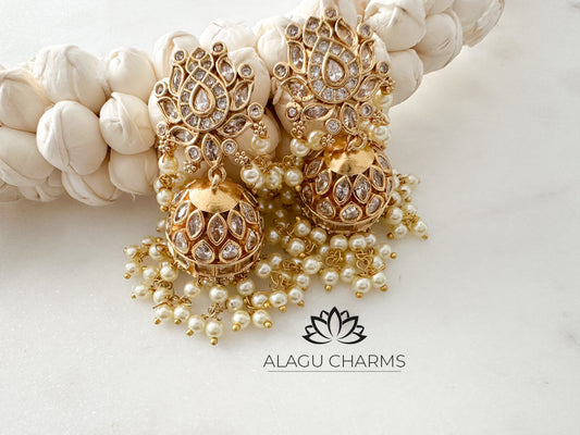 Clear Stone Lotus Jhumka