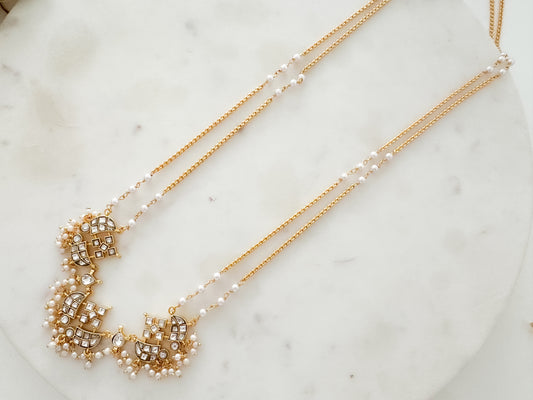 Jadau Kundan double line Long chain (clear stone)