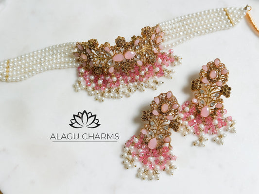 LIYANA- Pearl choker set (pink)