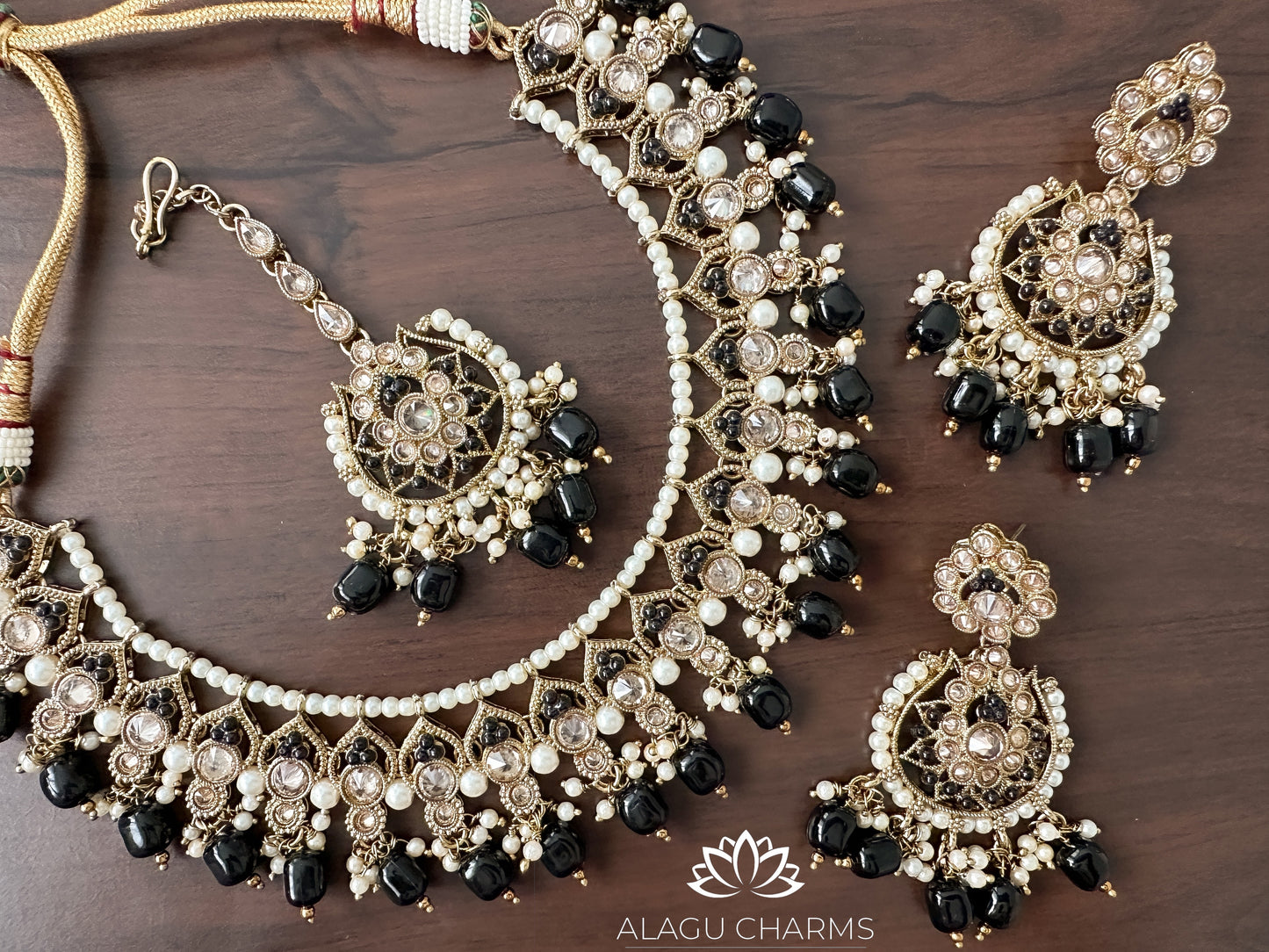 RATHA- Polki Necklace Set with Black Details