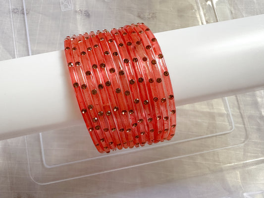 Maya - Glass Bangles with Stones (salmon)