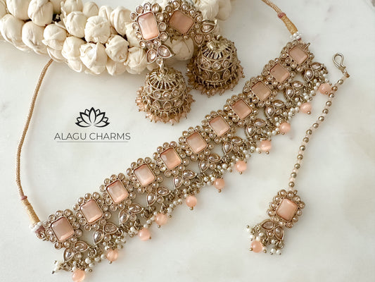 Abisha- Polki Choker Set (peach)