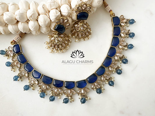 Dansika- Blue Polki Necklace Set