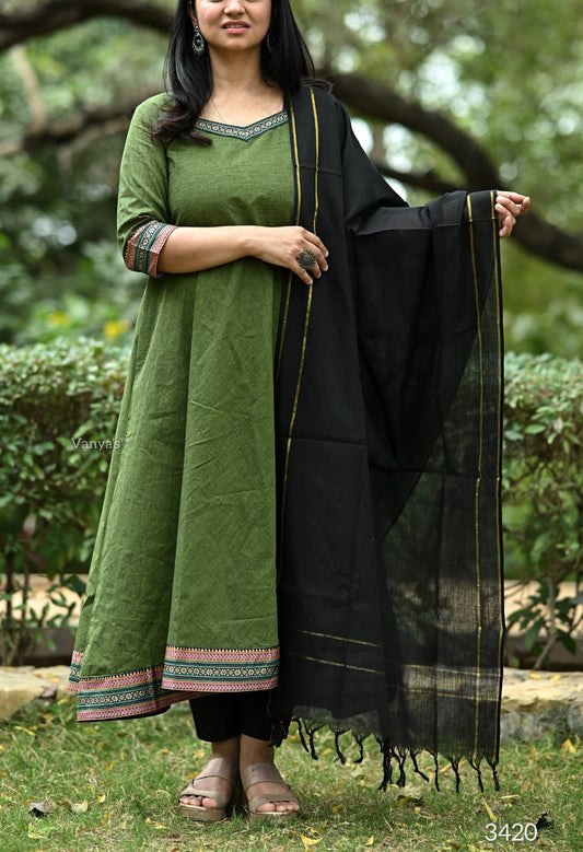 Cotton Anarkali (olive green)