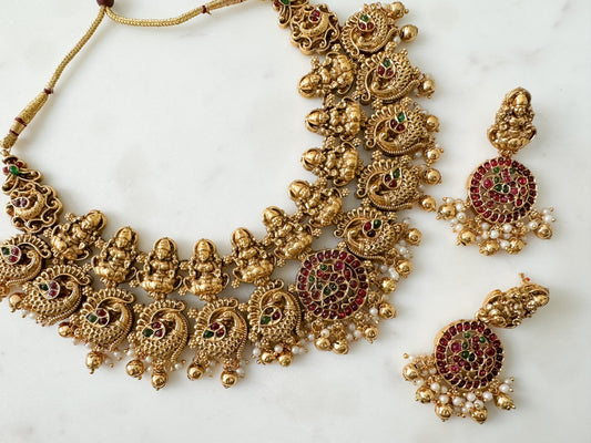 Mattgold Temple Necklace Set