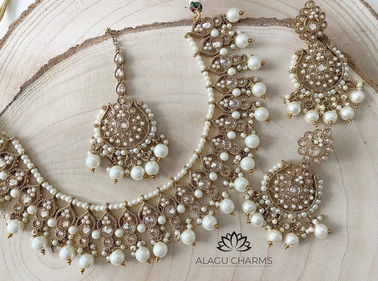 RATHA- Polki Necklace Set with white beads