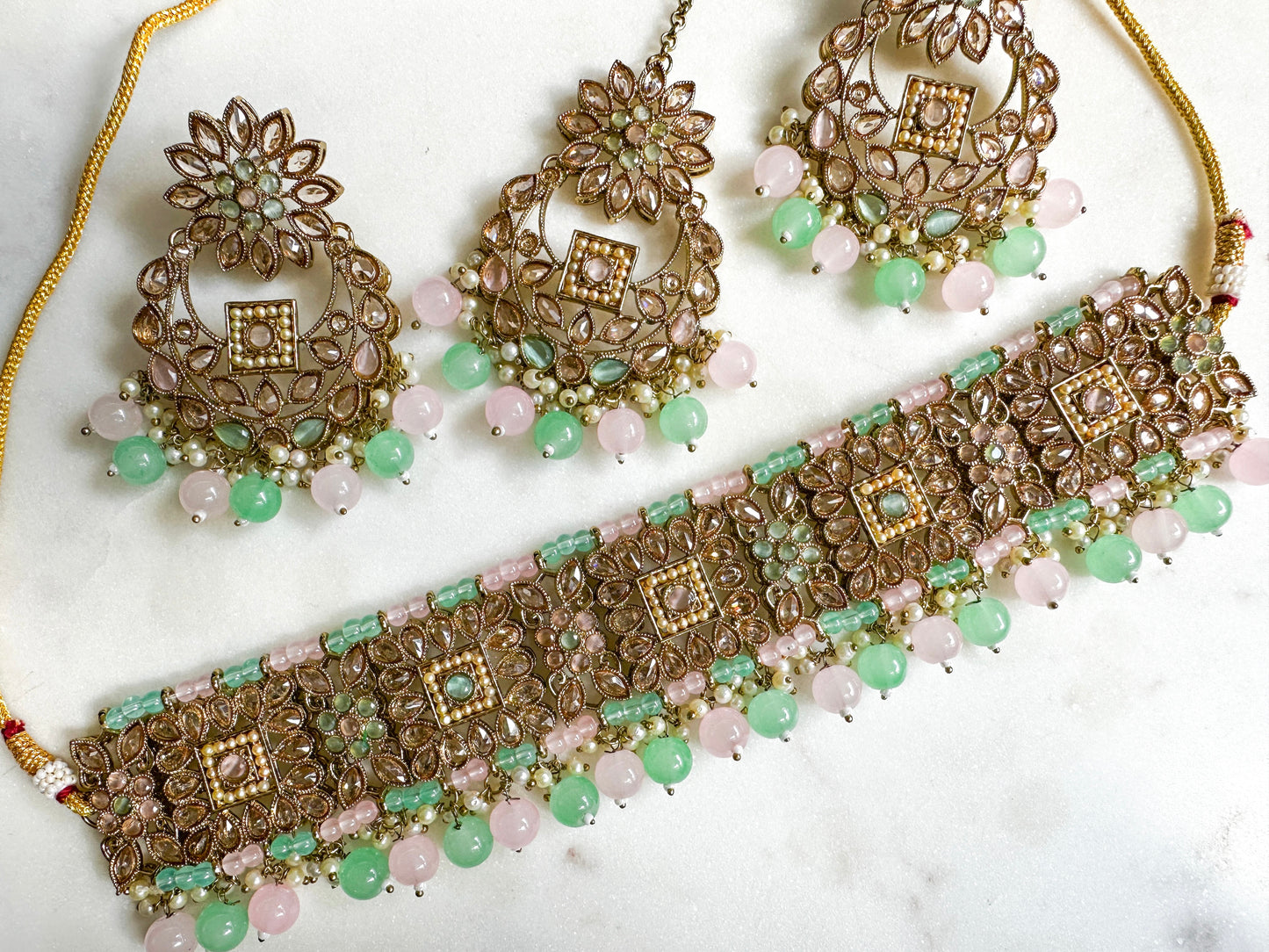 Lavina- Polki choker set (mint & light pink)