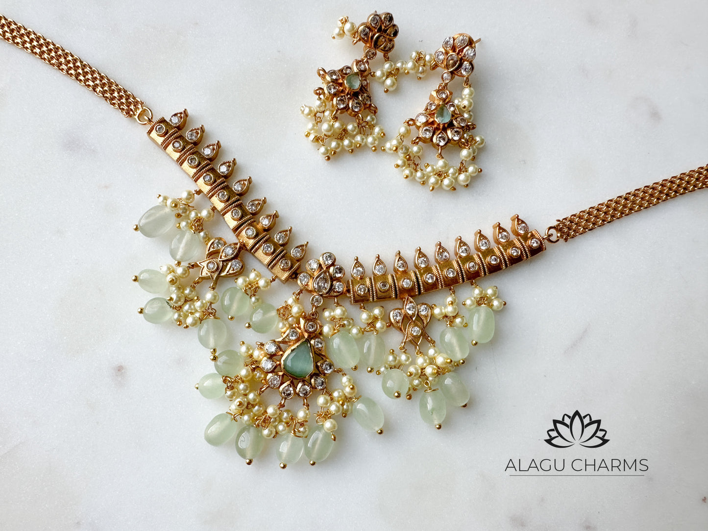 Guttapusalu Choker with Pastel green beads