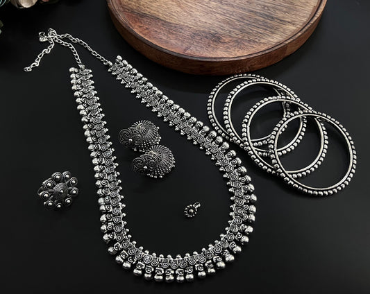 Oxidised Silver Long Chain Set