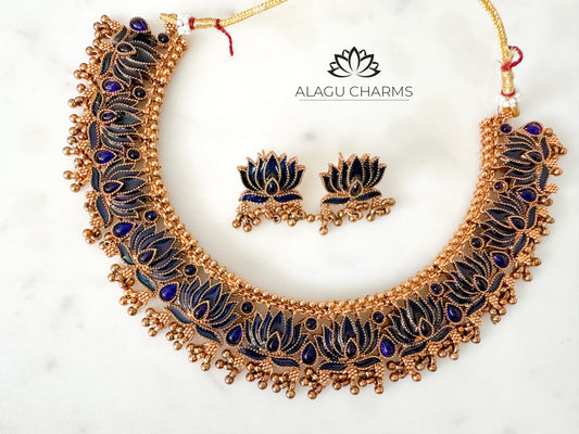 Lotus Necklace Set with blue stones
