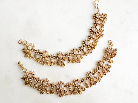 antique gold ear chain with clear stones