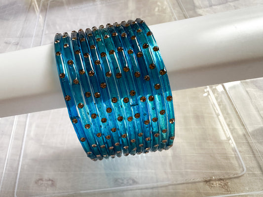 Maya - Glass Bangles with Stones (Blue)
