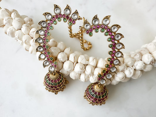 Kemp Ear Cuff Jhumka with gold Ear Chain