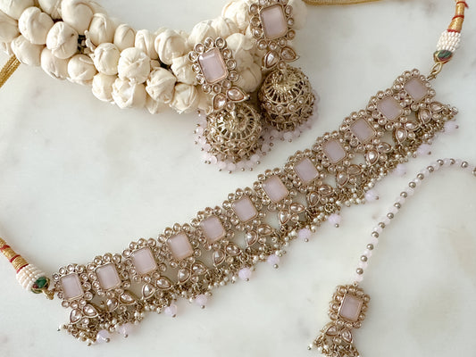Abisha- Polki Choker Set (light pink)