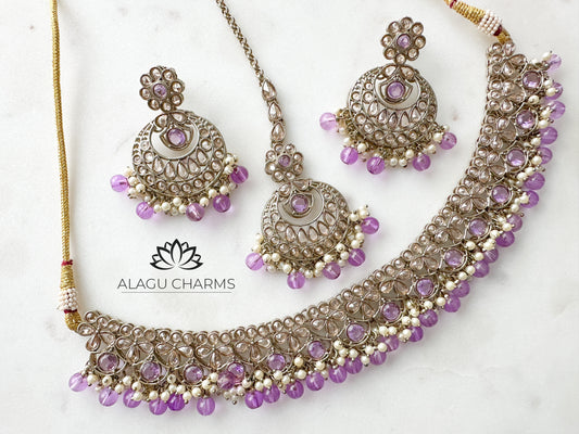 Aysha- Lavender Polki Necklace Set