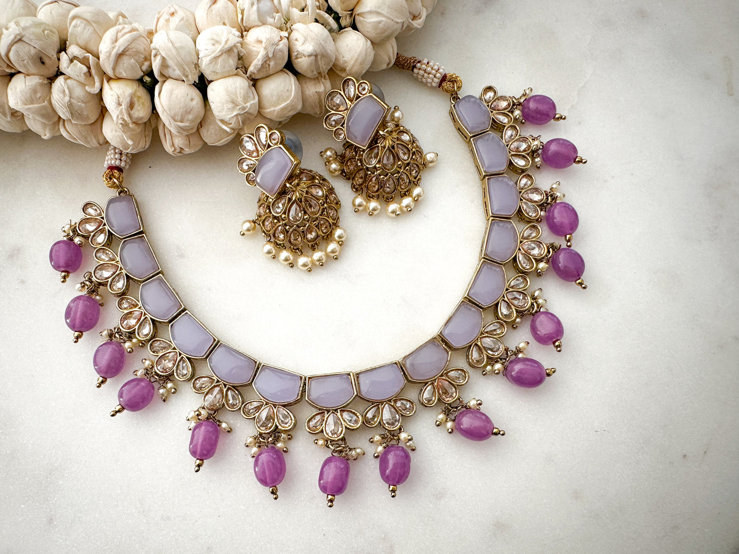 Dansika- Lavender Polki Necklace Set