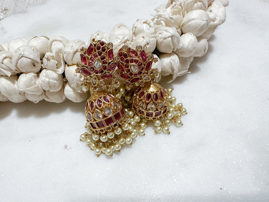 Isai- Lotus jhumka (Ruby)