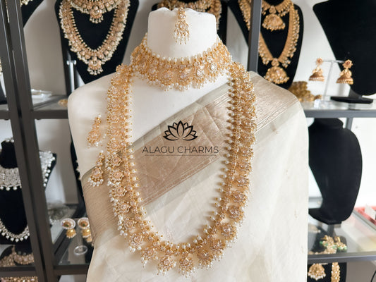 Keerthiga- Gold Bridal Set with Polki stones