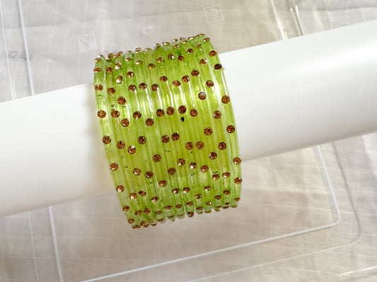 Maya - Glass Bangles with Stones (light green)