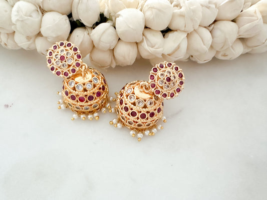 Latha- Impon Gold jhumka (Ruby white)