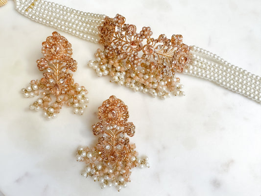 LIYANA- Pearl choker set (gold & white)
