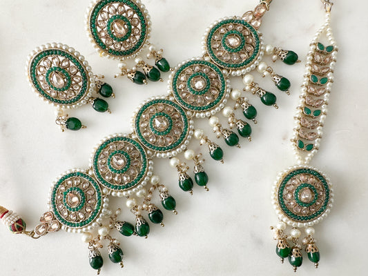 AMIRA - Polki Choker Set with Green details