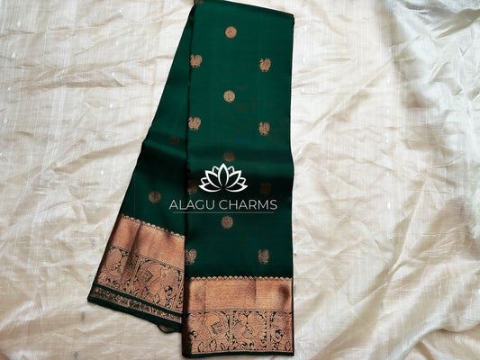 Dark Green Kanchipuram Silk Saree with Rose Gold jari