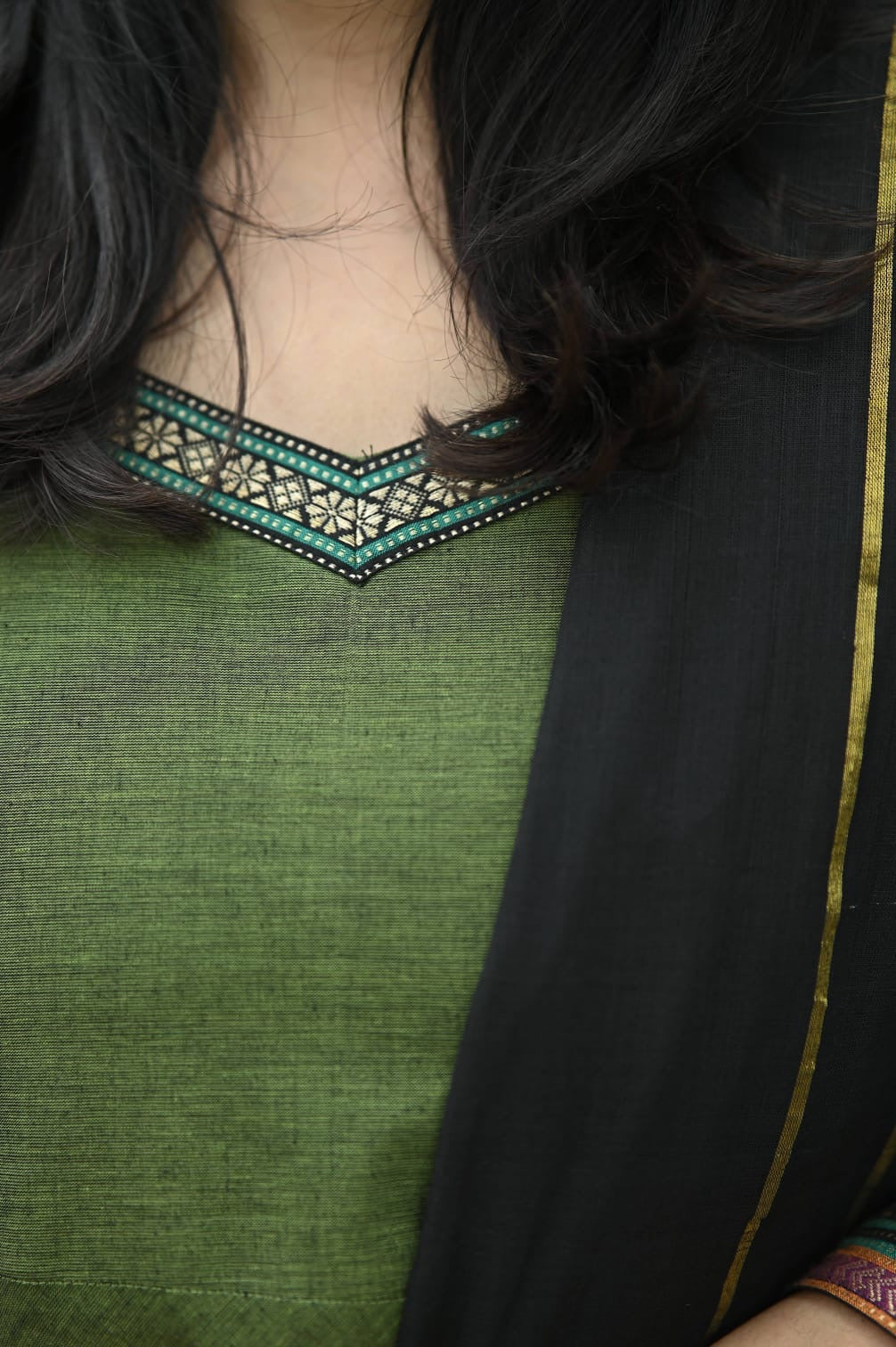 Cotton Anarkali (olive green)