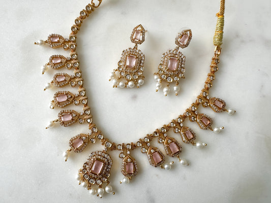 Jothika- AD Necklace Set (Light pink)