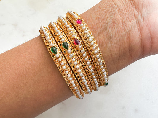 Gold Statement Bangles (Ruby Green)