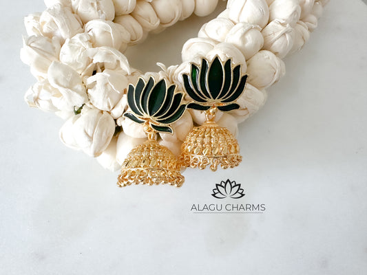 Lotus Jhumka (Dark Green)