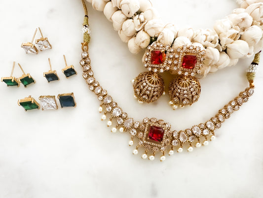 Neya- AD Necklace Set with exchangeable stones