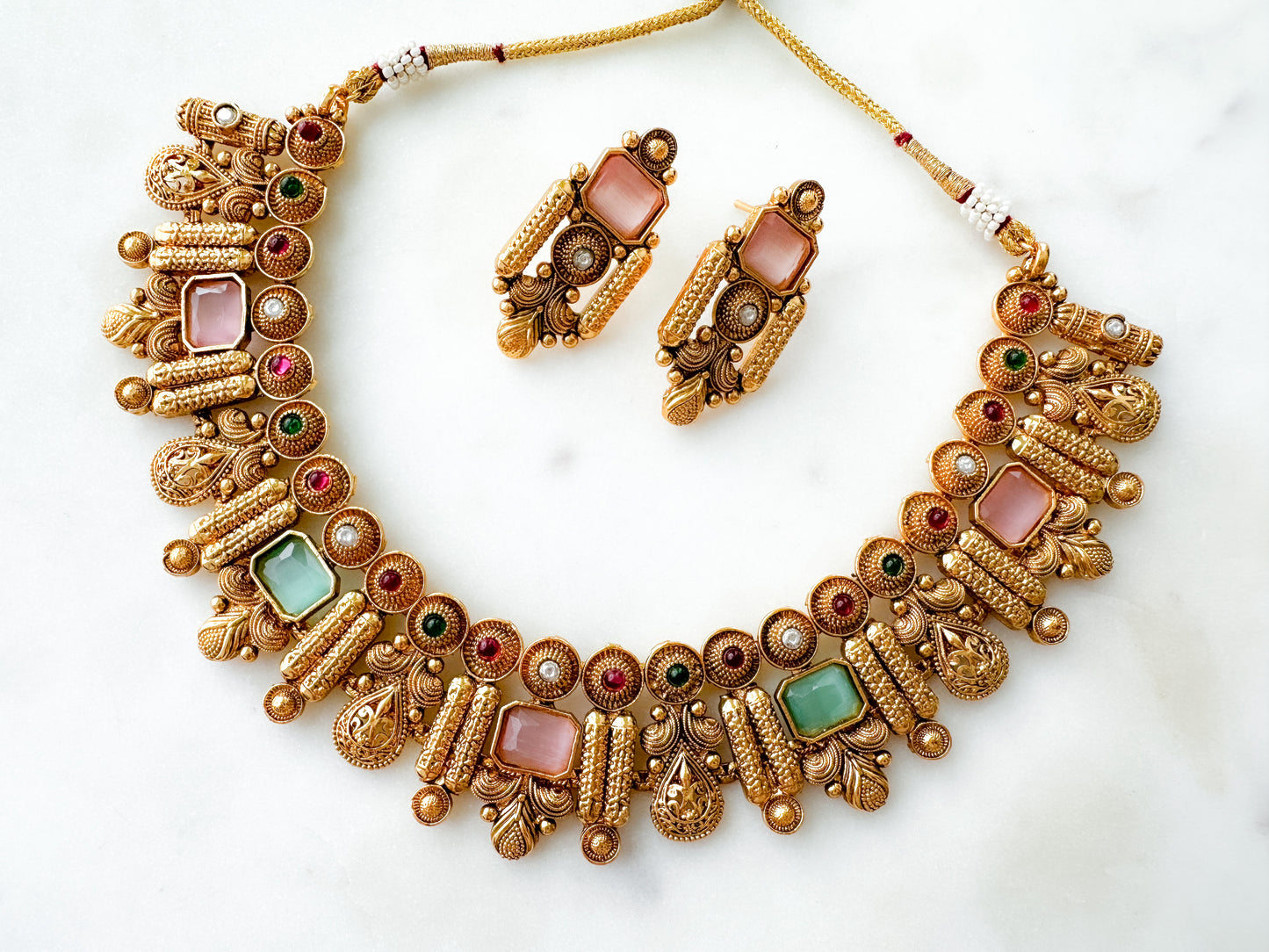 Mathulah- Necklace Set (mint & light pink)