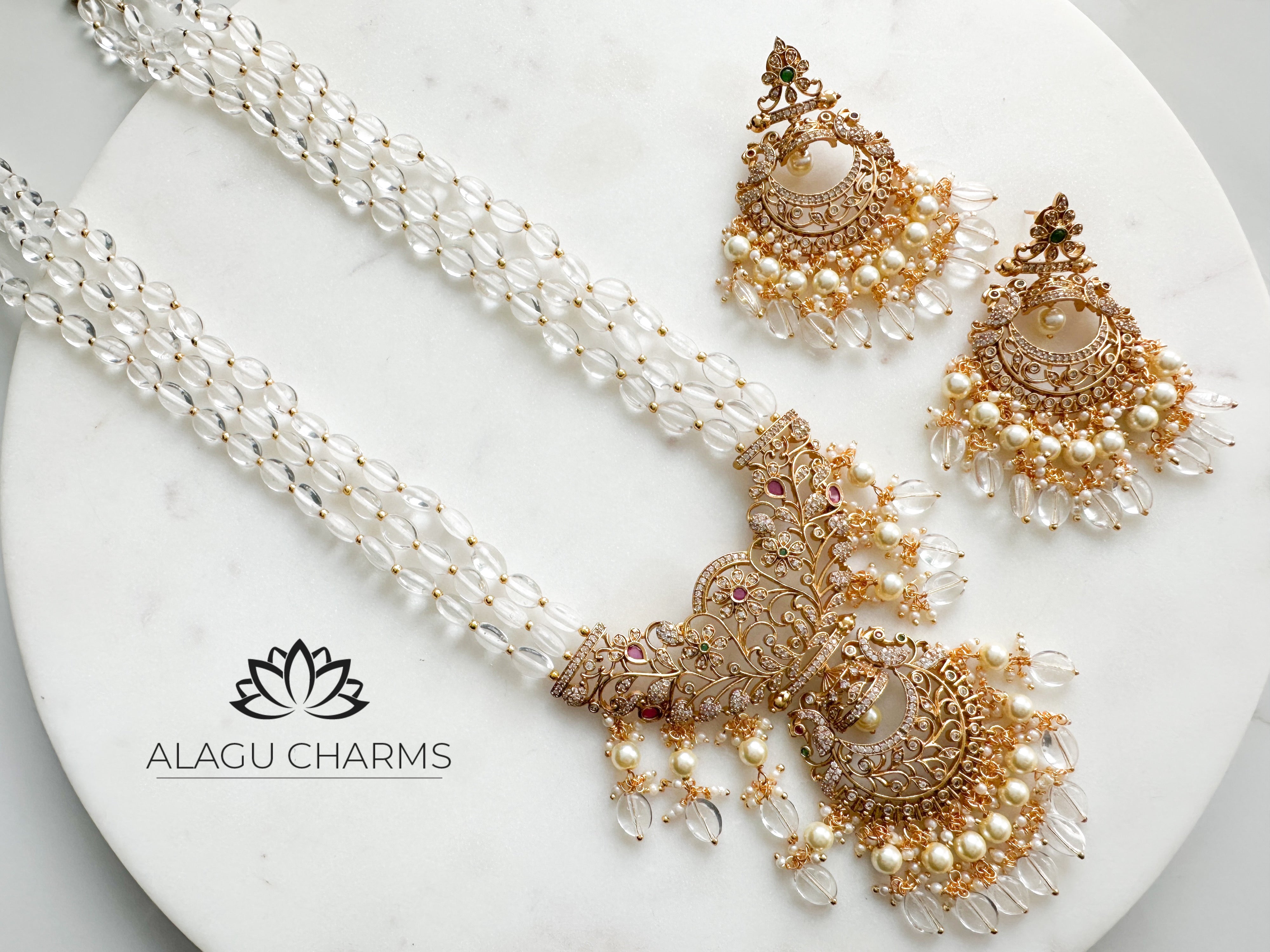 Vajira- Premium Long Chain Set with transparent Beads – ALAGU CHARMS