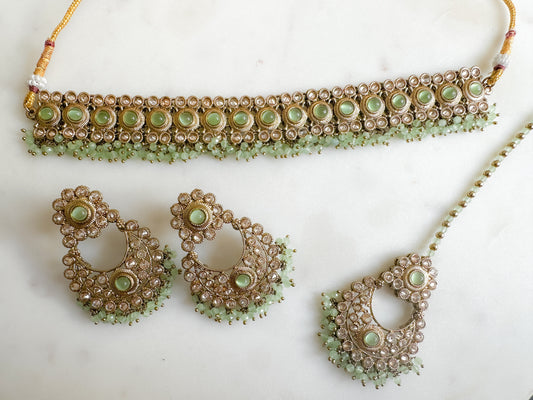 Jane- pastel green polki set