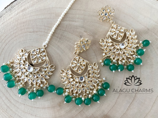 Bottle Green Earring Tikka Set