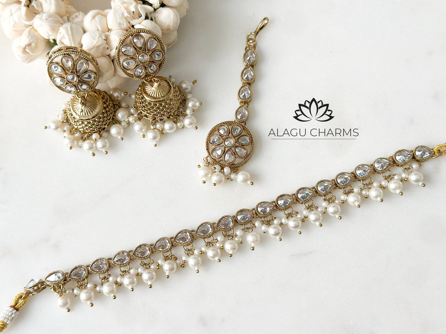 Polki Necklace / Choker Set with clear stones and beads