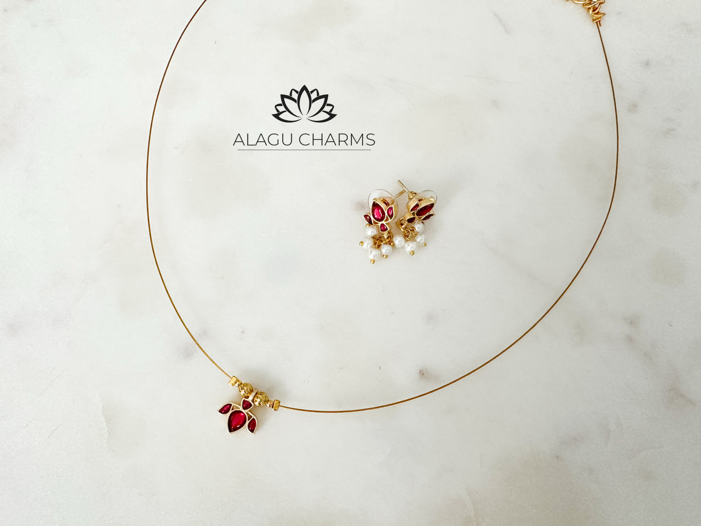 Invisible Chain with earrings (red)