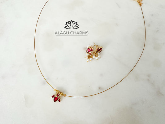 Invisible Chain with earrings (red)