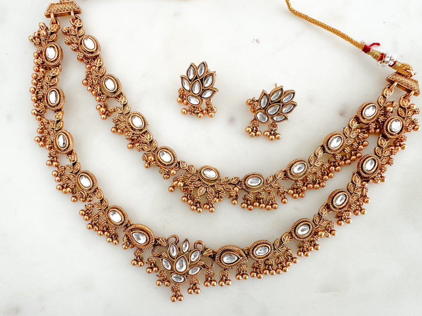 Antique gold double necklace set